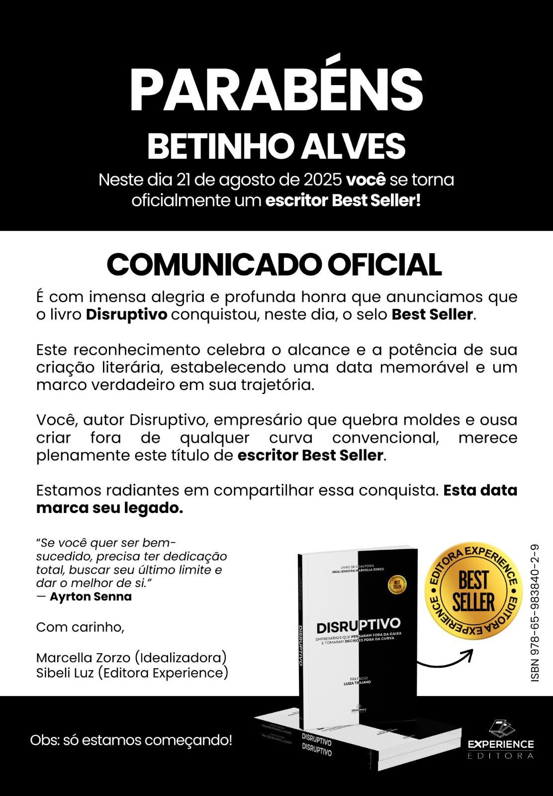 6f40f9fa-c404-4774-bb7b-c7725f73bd02 Betinho Alves lança capítulo em Disruptivo ao lado de Flávia Pavanelli e Luíza Trajano